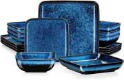16 Pieces Vancasso Stern Blue Dinner Set Square Reactive Glaze Tableware Kitche