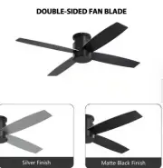 52 in. Black and Silver Flush Mount DC Ceiling Fan without Lights, 4 Reversible