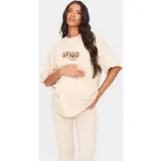 PRETTYLITTLETHING Maternity Washed Stone Oversized T-shirt, Washed Stone