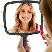 Hand Mirror Professional Hand Held Mirror Makeup Mirror Barbers Shaving Salon Mirrors Hairdressers Compact Mirror Tool with Handle for Travel Festival Essentials Black