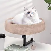 Chumajor Cat Desk Bed - 360° Rotating & Adjustable, Supports 44 lbs, Soft Faux Fur with Dual-Sided Reversible Mat, Modern Indoor Cat Nest Furniture for Office Desks and Game Tables, Island Table