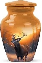 Deer Urn Ashes, Cremation Urns for Human Ash, Burial & Funeral for Adult, Memorial Gift for Men & Women, Handcrafted, Small, Orange, 3 Inch