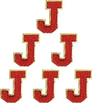 Aganmi 6Pcs Self Adhesive Chenille Letter Patches Preppy 2inch A-Z Varsity Letter Patches Sew On Embroidered Repair Patch for Clothes Hats Bags Letter Stickers for Laptop Fridge DIY Gift (Red J)