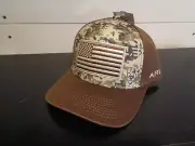 ARIAT Men's Brown Oilskin Camo Ball Cap SnapBack With Flag