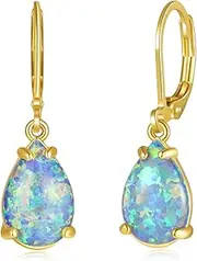 [CiNily] Teardrop Leverback Dangle Earrings for Women Hypoallergenic Created Fire Opal Pendant Drop Earrings 14K White/Rose/Gold Hanging Lever Earrings Fashion Graduation Party Jewelry Gifts