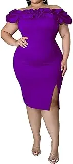 [IyMoo] Women's Sexy Plus Size Off Shoulder Ruffle Mesh Patchwork Bodycon Party Club Dress