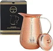 COPPER LIFE Copper Pitcher Water Mugs Handmade Hammered Large Jug with Lid 100% Pure Copper Unlined Uncoated for Ayurveda Health Benefits |70 Ounces for Home & Gifting, CL-CJ-01