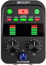 Zoom P2 PodTrak Portable Podcast Recorder and USB Audio Interface | podcasting Mixer and Interface for Mobile Podcast-Recording in Broadcast Quality | 2 x USB mic inputs | Black