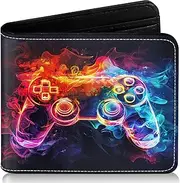 [EXXBYELI] Boys Wallet Gamepad Leather Wallets Credit Id Card Cash Holder Black Rfid Blocking Zipper Cute Cool Funny Aesthetic Wallets With Coin Pocket Id Window Teen Wallets for Boys Teenager Wallet,