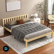 ALFORDSON Double Bed Frame Wooden Bed Base with Timber Slats, Solid Pine Wood Mattress Base Platform Support, Bed Foundation with Storage Space, Home Bedroom Furniture (Fenella Series in Oak)
