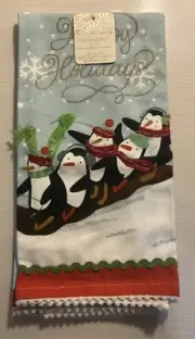 CYNTHIA ROWLEY KITCHEN TOWELS Set of Winter Christmas PENGUIN Scarf