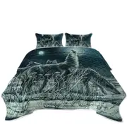 Art Painting Full Moon Wolf Pack Coverlet