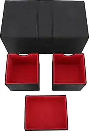 Card Deck Box with 3 Drawers Large Capacity Magnetic Closure PU Leather Game Card Storage Box for Holding Over 200 Cards (Black Red)
