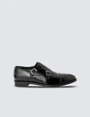 Hawes & Curtis Black Leather Double Monk Strap Shoe Size: 9.5