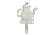 Mr Gecko Kettle Single Cast Iron Wall Hook Handcrafted Antique White