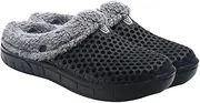 LeoLeozz 1 Pair Classic Lined Clog Warm Fuzzy Slippers Black Indoor Footwear for Winter (9 US)