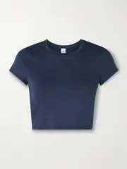 [Alo Yoga] Alo Yoga - Finesse Cropped Alosoft Jersey Top - Navy - small small Blue