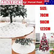 White Christmas snowflake Tree Skirt Base Faux Fur Xmas Floor Mat Decoration ES