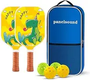 Kids Pickleball Paddles Set of 2 - Child Size GlassFiber Pickleball Paddle - with4 Balls and Bag for Children