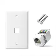 ZOERAX Ethernet Wall Plate Oulet, 1-Port Cat6 Tool-Less RJ45 Keystone Jack, No Punch-Down Tool Required Module Coupler Cover RJ45 Wall Plate, White