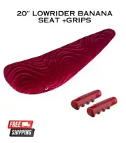 Bicycle Banana Seat for 20" Lowrider Bike Velour Fabric Red and Sparkle Grips