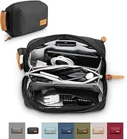 Tripped Travel Gear Tech Bag Organizer - Small Electronics Organizer Pouch for Travel - Premium Travel Case with Leather Accents - Mesh Pocket for Cables, Cords and Chargers - (
