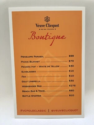 Authentic Veuve Clicquot Boutique Menu Sign From VC Polo Classic