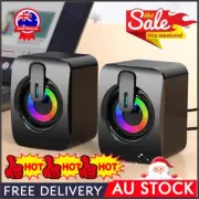 2x Computer Speaker Loud Sound with LED RGB Light for PC LaptAN Stereo Desktop