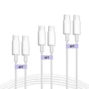 3PCS USB C to USB C 100W [2m] Type C Charging Cable for iPhone 15/Pro/Plus/Pro Max, iPad Mini 6/Pro 2021/Air 4, MacBook Pro 2020, Samsung, Huawei (White)