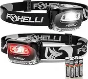 Foxelli LED Headlamp Flashlight for Adults & Kids, Running, Camping, Hiking Head Lamp with White & Red Light, Lightweight Waterproof Headlight with Comfortable Headband, 3 AAA Batteries Included