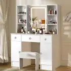 Dressing Table With LED Mirror 3 Drawers Set Makeup Desk Vanity Table with Stool