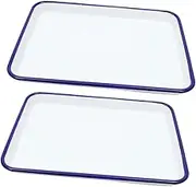 VALICLUD 2Pcs Enamel Rectangular Baking Pan Oven Tray for Kitchen for Pizza and Baking Easy to Clean Design for Everyday Use
