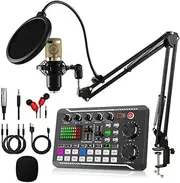 Mellisso F998 Sound Card and BM800 Microphone Kit Mic Sound Mixer Sound Card Audio Mixing Console Amplifier for Singing PC Phone