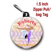 Two Personalized Gymnastics Zipper Pulls with the Name and Font Color of Choice