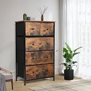 LEVEDE Chest of 5 Drawers, Tallboy Storage Cabinet, Tower Dresser Organizer Clothes Toys Storage Unit, Home Furniture for Bedroom, Living Room, Hallway, Office (Retro Brown)