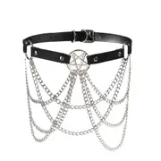 Veile Studios Womens Multi Layer Chain Belt Hollow Fringe Body Pin Buckle Five Body Chains