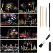 Scratch Art Paper Rainbow Night View Scratchboard Pads for Adults and Kids