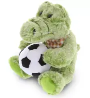 DolliBu Sitting Alligator Stuffed Animal with Soccer Ball Plush Toy - 8 Inch