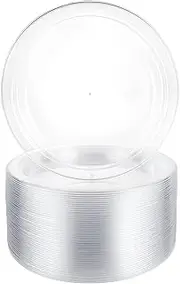 AKOLAFE 50-Pack 9-Inch Clear Reusable Plastic Plates for Parties, Wedding & Birthday - Hard Serving Dinner Plates