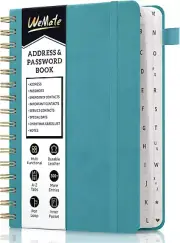 WEMATE Spiral Address Book with Alphabetical Tabs, Leather Password Book