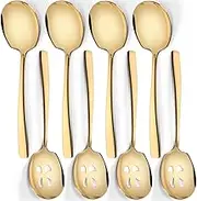 Large Serving Spoons Set Stainless Steel 9.14 Inch Slotted Spoon x 4 Serving Spoon x 4 Big Serving Utensils for Buffet Parties Catering Dishwasher Safe(Set of 8, Gold)