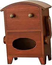 Generic Mini Storage Cabinet Wooden Desktop Organizer Birthday Gift Jewelry Box Tissue Dispenser with Drawer for Skincare Necklace, Brown