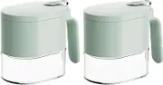 DAHUITX Sugar and Salt Container Set,12.8 oz Spice container with Lid and Spoon, Glass airtight seasoning jars Set of 2,for Kitchen Counter Keeping Sugar,Salts,Spice,Sauce (green)