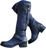 [Lausiuoe] Womens Boots Knee High Wide Calf Cowboy Boots Pull-On Chunky Heel Cowgirl Western Fashion Retro Classic Booties