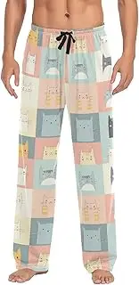 [AIXIWAWA] Checkered Cats Mens Pajama Pants Cozy Sleepwear Lounge PJ Bottoms with Pocket Drawstring S