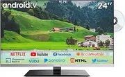 12V TV for Motorhomes 24 inch , Smart TV Built in Google Assistant with DVD Player, Free sat Satellite Decoder 12/24V/240V 1080P FHD Frameless Android Television For Home Campervan Truck Cruises Trailer
