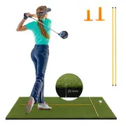 Costway 1.2×1.5m Golf Hitting Practice Mat Artificial Lawn Grass Pad 2 Rubber Tees & Alignment Sticks Golf Training Aid