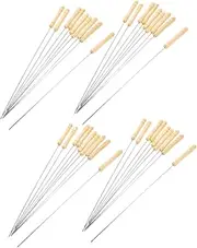 50pcs Stainless Steel BBQ Skewers Kebab Sticks with Wooden Handle Reusable Barbecue Tools for Grilling Meat Chicken and Vegetables Versatile Cooking Essential