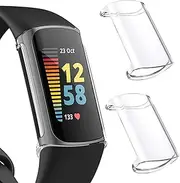 2-Pack Case Compatible with Fitbit Charge 5,TPU All-Around Screen Protector Cover Bumper Shell (Clear+Clear)