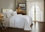 3 Pieces Set Chenille Bedspread Queen Size 100% Cotton Chenille Bedspread All Season Lightweight Bedding Loop & Ring Pattern Bedroom Décor White Wedding Ring Collection